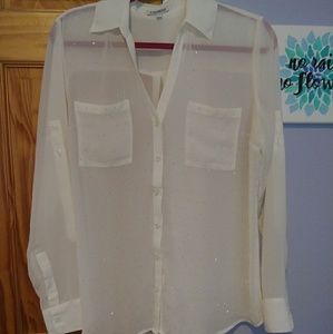 🚨Espress- shear silver rhinestone button down